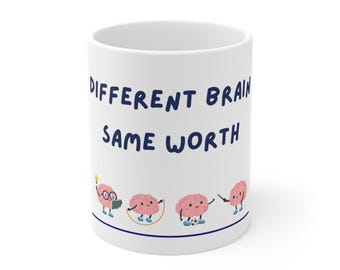 ADHD-koffiemok, neurodivergent cadeau, beker met verschillende hersenen voor dezelfde waarde