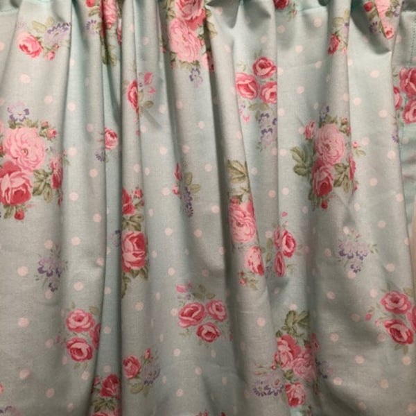 Handmade Turquoise Floral with Polka Dot Shabby Chic Valance,41 x 15 inches