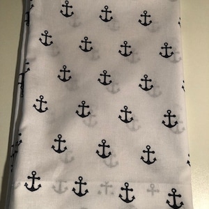 Handmade White with Navy Blue Anchor cotton Pillow Case/Cover image 1