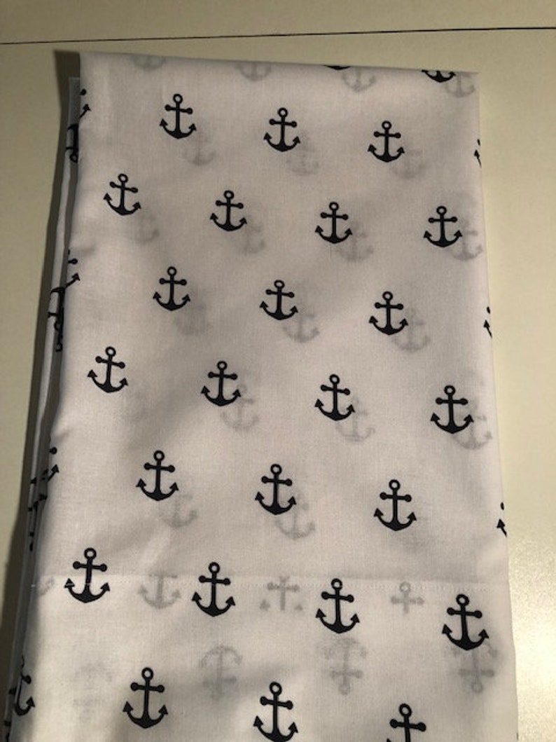 Handmade White with Navy Blue Anchor cotton Pillow Case/Cover image 1