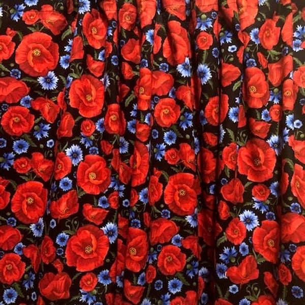 Handmade Red Poppy and blue Flowers Valance,41 x 15 inches, J
