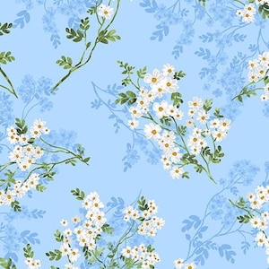 Benartex Wild Flower Blue Cotton Fabric by the Yard, 1/2 yd