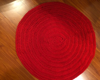 Handmade Crochet 30 ins/76 cm Red Round/ Circular Rug/Mat Ready to Ship.Bridal ,Housewarming Gift