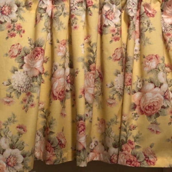 Handmade Yellow Floral Shabby Chic Valance,42 x 15 inches