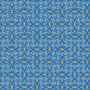 Benartex Petal Geo Blue with Metallic Gold Cotton Fabric by the Yard, 1/2 yd