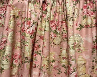 Handmade Flowers and Teacups  Light Pink Shabby Chic Valance , 41 x 15 inches