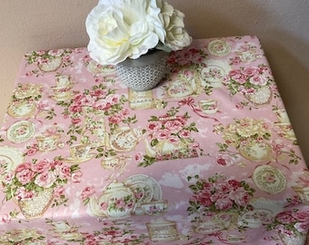 Handmade Teacup and Flowers Table Cover/Table Topper