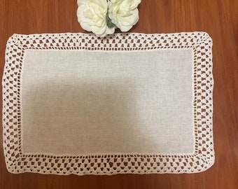 Handmade White Table Runner with Crochet Edging16 x 24 inches