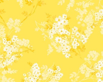 Tissu en coton jaune Benartex fleurs sauvages par mètre, 1/2 v