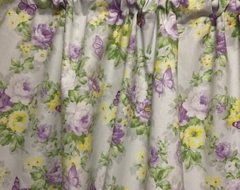 Handmade Purple Flower and Butterfly Valance, 42 x 17 .5 inches