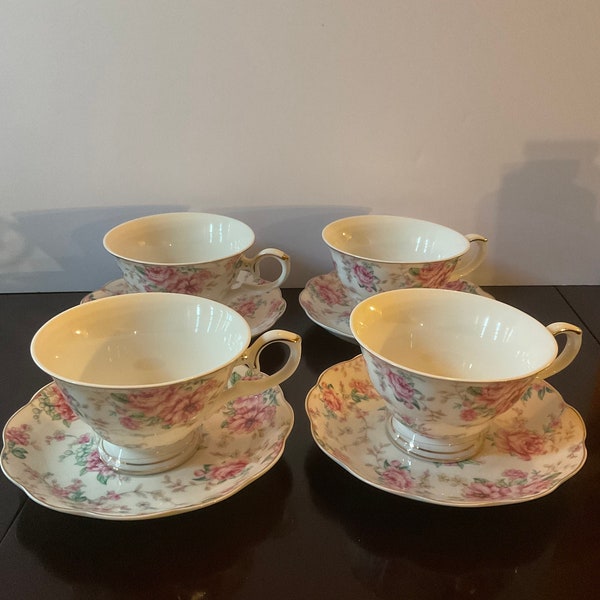 Grace Teaware,Set of Four Teacups and Saucers