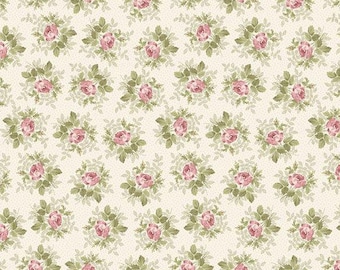 Designer Shabby Chic Small Rose Cream Cotton Fabric by the yard, 1/2 yard