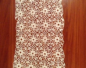 Handmade White Crochet Flower Motif Table Runner 13 x 27 inches,Ready to Ship