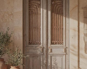 Antica porta in legno Azizi degli anni '30 – porta rustica con finestra in ferro – recupero architettonico vintage