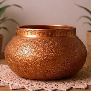 Handgemachter Vintage Kupfertopf – 30+ Jahre alte gehämmerte Schale – rustikales Deko-Gefäss