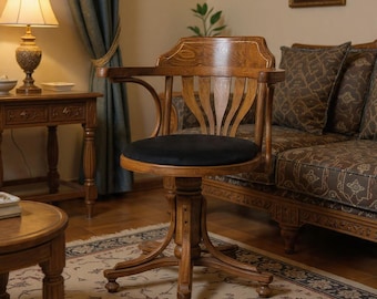 Sillón de haya hecho a mano – asiento giratorio y ajustable – silla de escritorio de estilo vintage