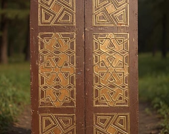 Vintage Azizi Wood Islamic Door – “Ashiq & Ma’shouq” Star Panel Architectural Entry