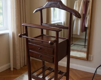 Perchero de madera de haya hecho a mano – perchero con cajones – perchero de entrada de estilo vintage