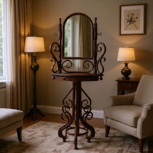 Consolle con specchio classica realizzata a mano – tavolo da ingresso in stile vintage con cassetti – mobile da toeletta con gambe in legno curvato