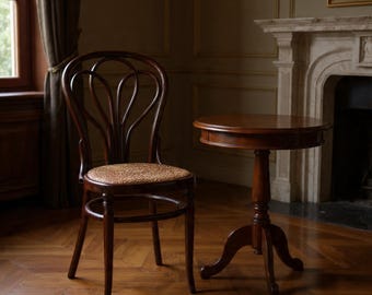 Silla de caña de madera de haya hecha a mano – silla de comedor de estilo vintage con respaldo de flores – asiento de ratán Thonet