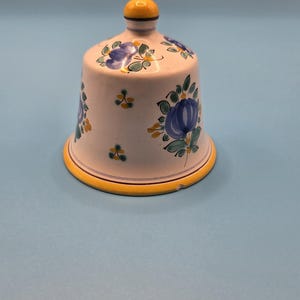 Vintage Modra Slovakia Majolica Ceramic Bell - Hand Painted Blue Floral Folk Art - Signed #973
