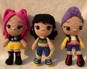 Kpop Dolls Pattern bundle 3 in 1: Kpop Girls Amigurumi Crochet Doll Pattern, KPOP Demon Hunter Rumi, Mira & Zoey Crochet Doll PDF