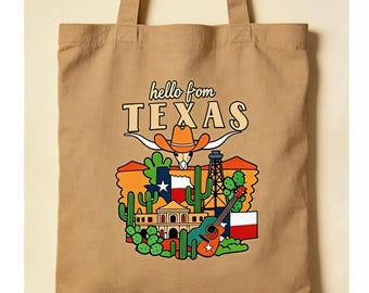 Texas tygväska PNG, Western Cowboy Travel Tee Design, Hej från Texas-mugggåva (digital nedladdning)