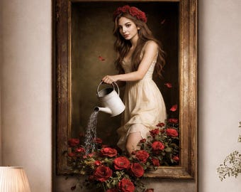 Romantisk roskvinna väggkonst 40 x 60 cm utskrivbar konstposter