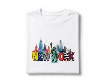 New Yorks silhuett PNG | Färgglad sublimeringsdesign för NYC | Frihetsgudinnans skjorta PNG | Reseskjortadesign | Direkt nedladdning