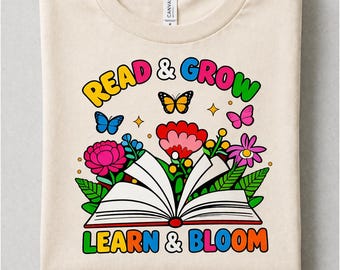 Läs, väx, lär, blomma, skjorta, PNG (muggpresent)