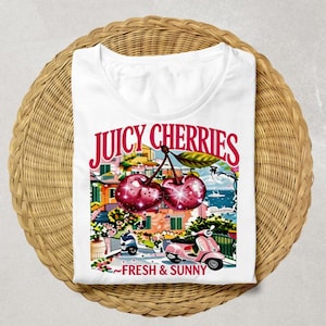Cherry Shirt Summer Aesthetic, Juicy Cherries Tee, Italy Coast Graphic Shirt, Cute Fruit Shirt, Vacation Outfit, Gift for Her