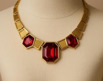 Lyxigt rubinhalsband – Digitalt smyckeskonstverk | Geometriskt guldfärgat uttalandehalsband | Direkt nedladdning