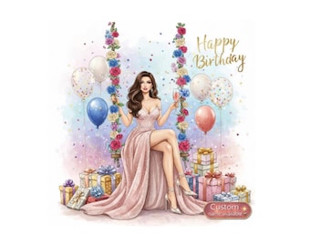 Anpassad födelsedagsdrottning-affisch PNG, personlig glamour väggkonst, namngiven födelsedagspresent, 3000x3000 nedladdning
