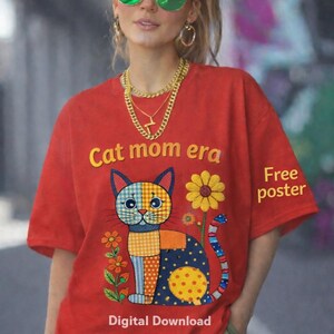 Patchwork Cat Mom Era PNG, Sublimation Design, Shirt Print (Digital Download)