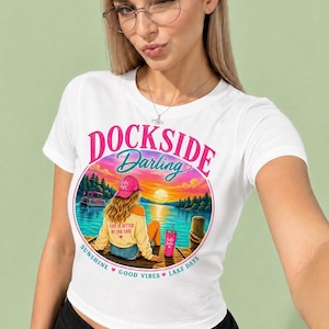 Dockside Darling Shirt PNG | Lake Life T-Shirt Design | Summer Lake Graphic Tee | Retro Sunset Lake Shirt | Vacation Shirt Gift