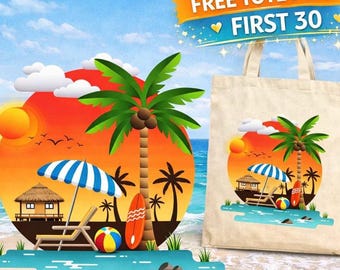 Tropisk strandsolnedgång PNG, sommarsemesterskjortadesign, palmträdstrandgrafik, resetröja, digital nedladdning