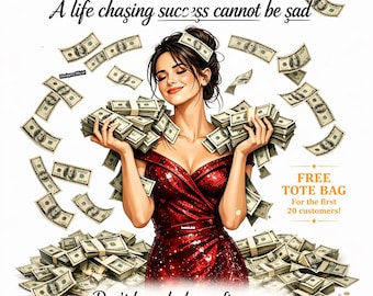 Framgångspengarflicka PNG, skjortdesign för rik kvinna, lyxig boss babe-grafik, citat om chase money, digital nedladdning