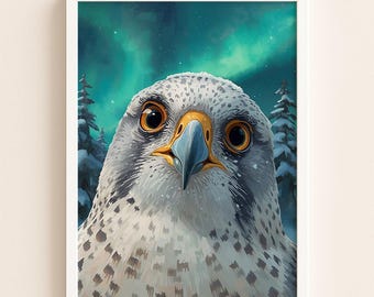 Grafika ścienna „Zimowy sokół” do pobrania w wersji cyfrowej – Majestatyczny ptak drapieżny do druku – Nordic Wildlife Nature Wall Art