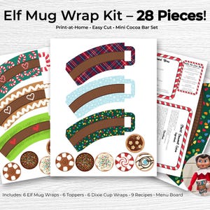 Elf Cocoa Bar Printable – 28 Piece Elf Mug Wraps & Mini Cup Sleeves, Recipe Cards, Menu Sign, North Pole Cocoa Kit (Digital Download)