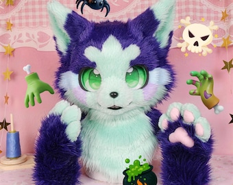 Tocado de fursuit de zombie de Halloween, marrón beige, estilo japonés, peludo y esponjoso, regalo de coleccionista para cosplay