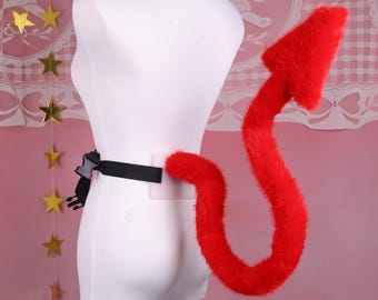 Handmade Red Gothic Demon Tail Fluffy Cosplay Accessory Halloween Party Convention Role Play