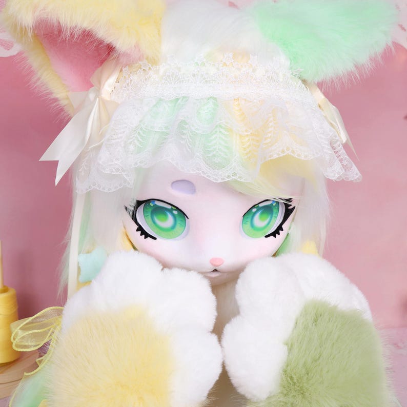 Kigurumi Kawaii Pastel Kitty Fursuit Head Cartoon Moon Eyes Faux Fox ...