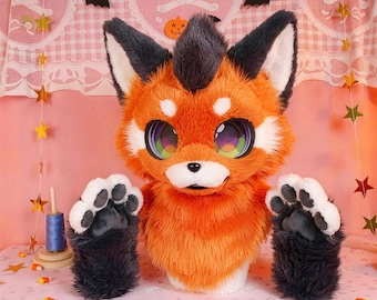 Pink Two-Tone Fluffy Hybrid Fursuit Head Japanese American Moody Eye OC Roleplay Costume Prop