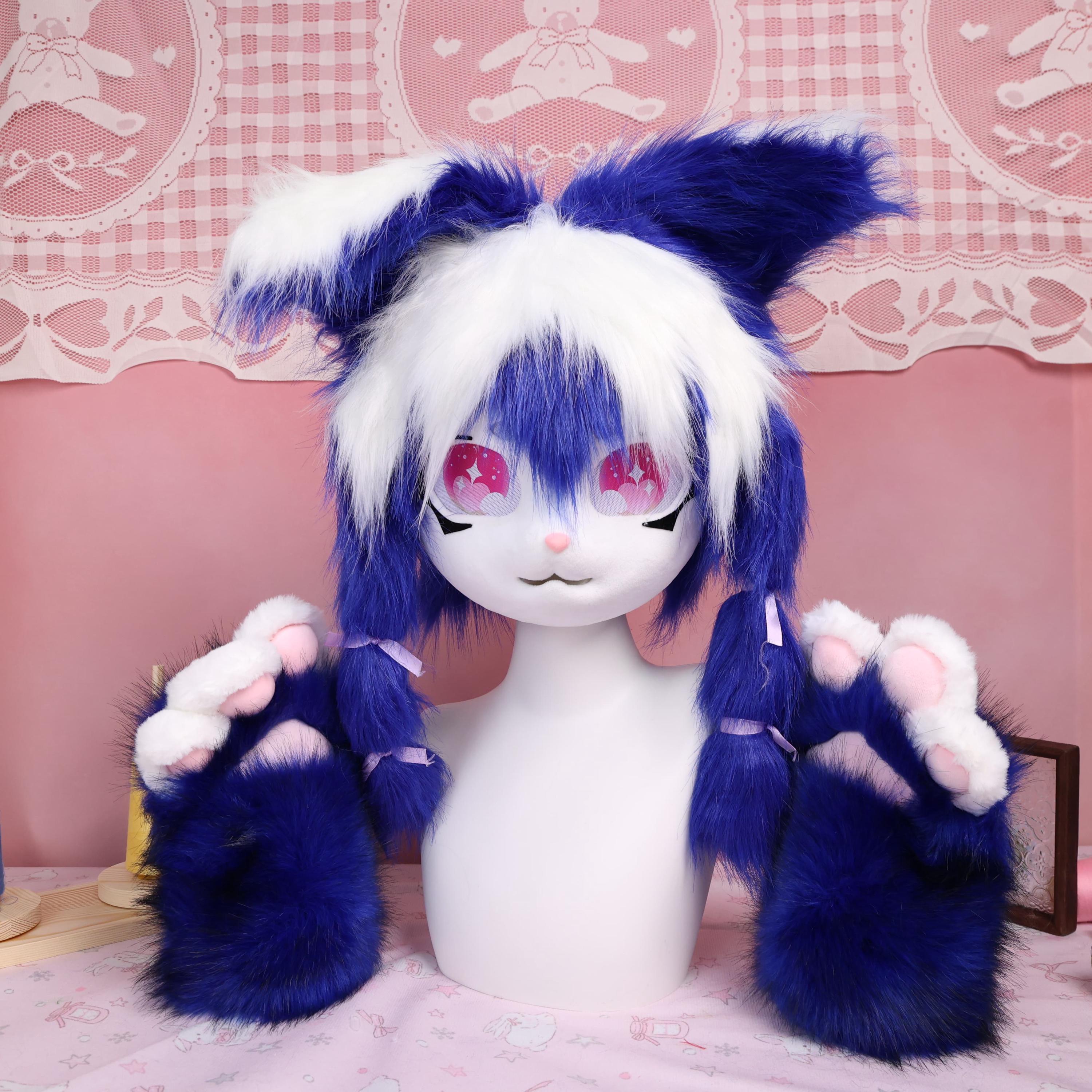 レア★セット★ Bunny & Bear ★ suit Kigurumi Blue Bunny Fursuit Head and Paws Handmade Cosplay Mask