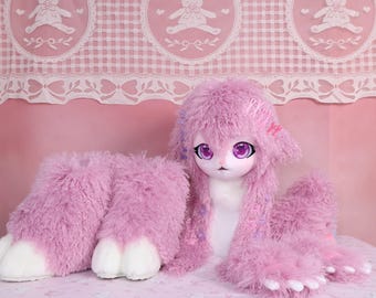 Kigurumi Sheep Fursuit Head Paws Feet Pink Fluffy Mask Handmade Cosplay Costume Furry Full Set Custom Kawaii Animal Kig Fursona Kit Gift