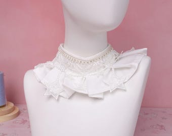 Fursuit Bib Collar Decoration Fursuit Drool Cloth White Star Ruffled Polyester Cosplay Furry Roleplay Accessory For Kigurumi Fursona Costume