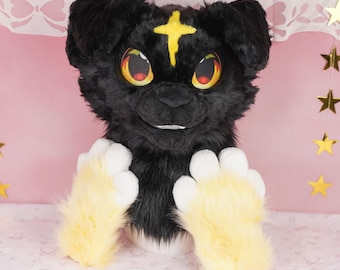 Black Dog Kemono Fursuit Head Artificial Fur Resin Mask Cosplay Roleplay