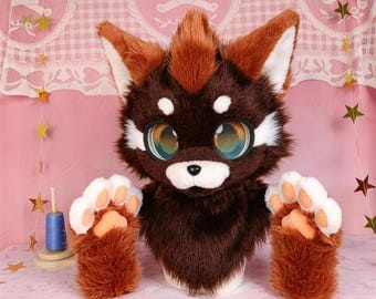 Cabeza de fursuit híbrida rosa bicolor, de pelo sintético americano y japonés, 6 colores, regalo para coleccionistas de furries.