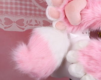 Cola de animal esponjosa con degradado, hecha a mano, accesorio para cosplay, ideal para fiestas y uso diario.