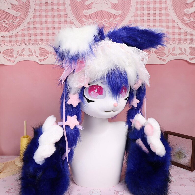 Kigurumi Blue Bunny Fursuit Head and Paws Handmade Cosplay Mask With ...